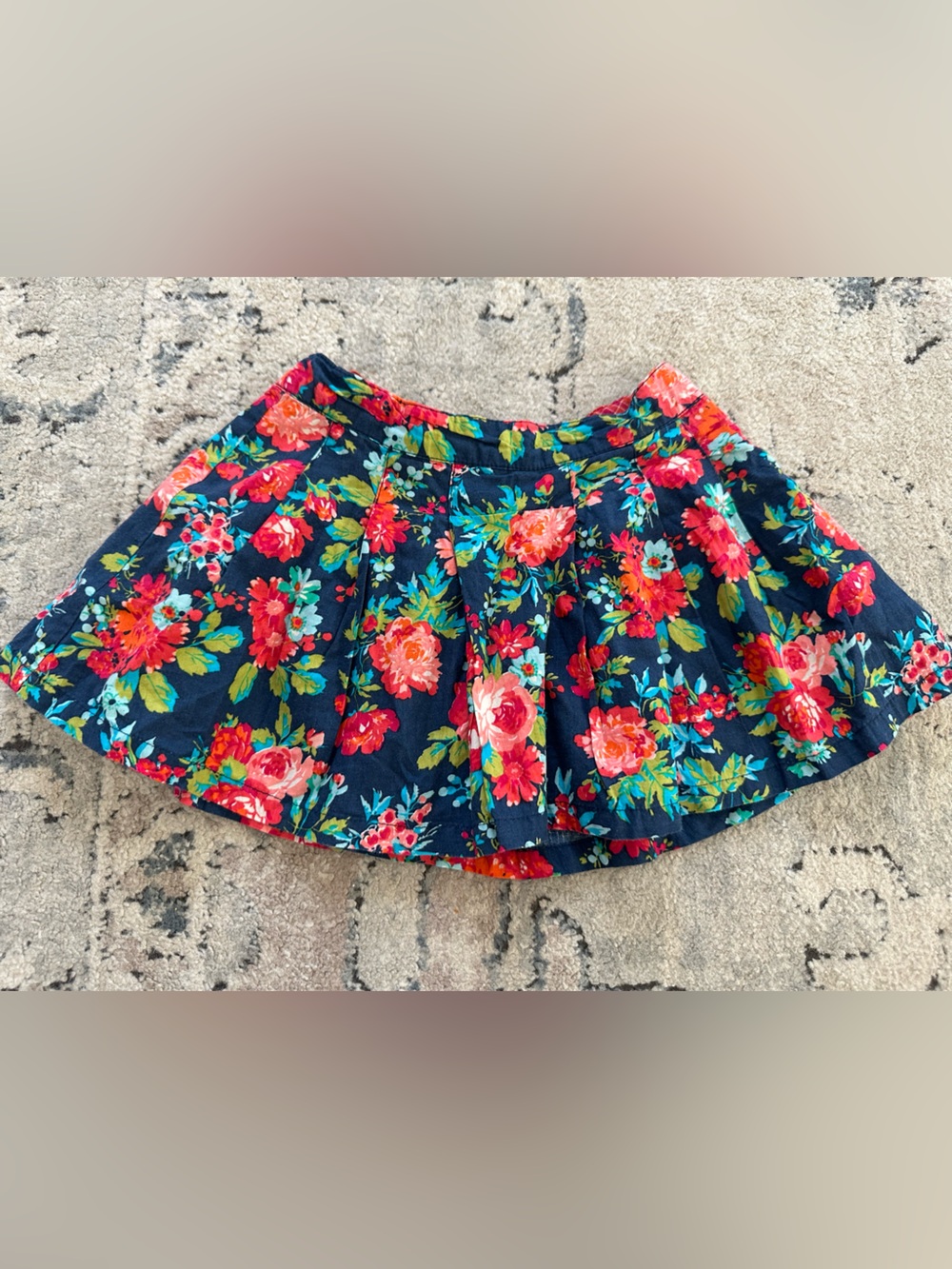 Navy Floral Girls Skirt - Bright Multicolor Bloom